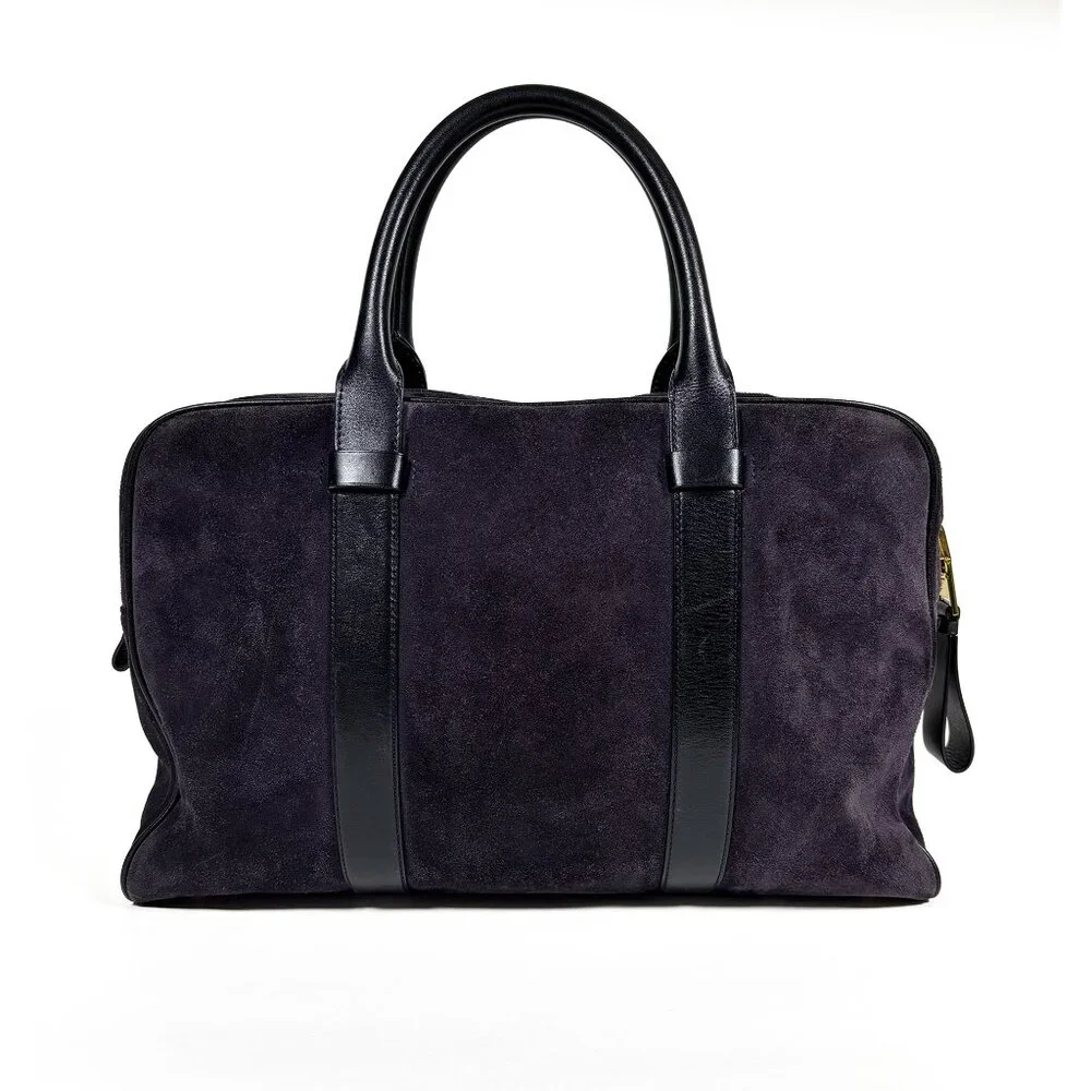 TOM FORD Men's Buckley Briefcase Suede Weekend Bag Plum